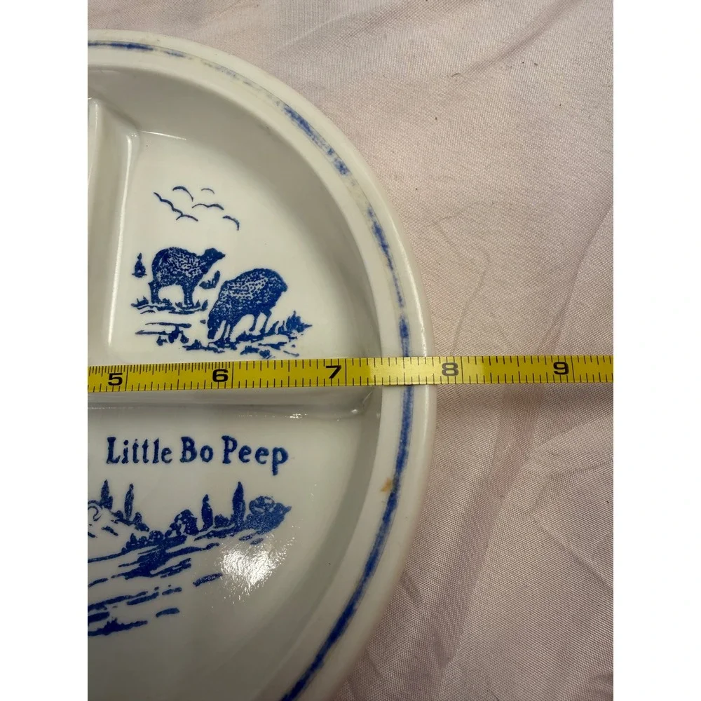 Vintage Little Bo Peep Ceramic Divided Grill Plate Blue White Nursery Rhyme 8in